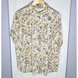 Victoria Jones 2X Floral Button Front Shirt Textured Rayon Linen Blend Pocket